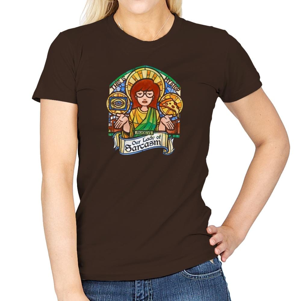 Our Lady of Sarcasm Exclusive - Womens T-Shirts RIPT Apparel Small / Dark Chocolate