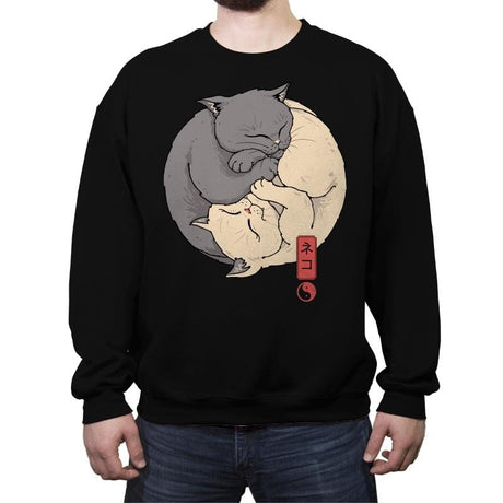 Yin Yang Cats - Crew Neck Sweatshirt Crew Neck Sweatshirt RIPT Apparel Small / Black