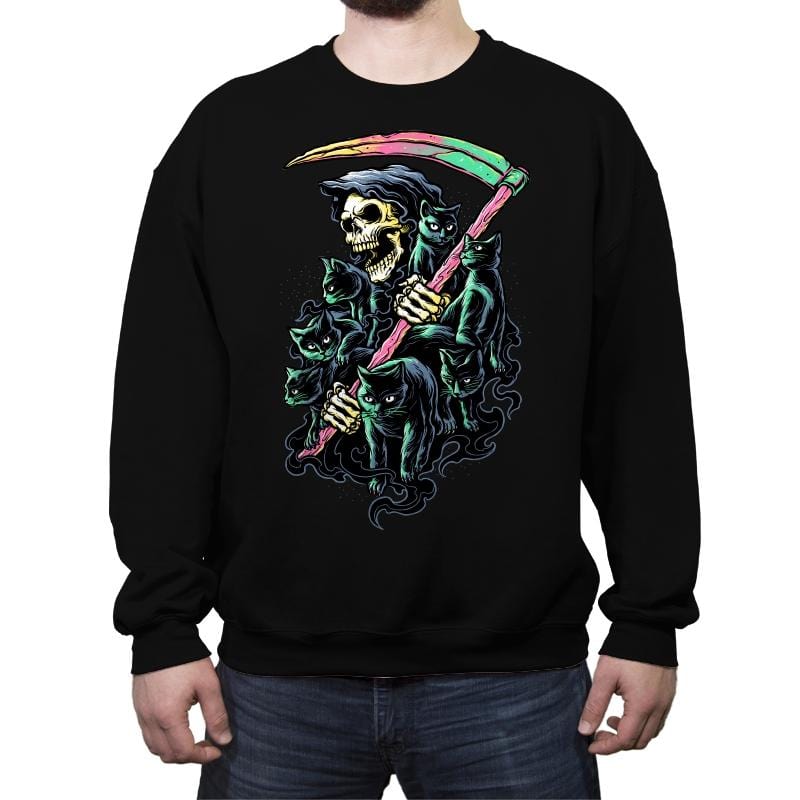 7 Deathly Cats - Crew Neck Sweatshirt Crew Neck Sweatshirt RIPT Apparel Small / Black