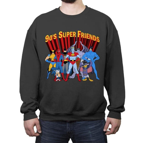 90's Super Friends - Anytime - Crew Neck Sweatshirt Crew Neck Sweatshirt RIPT Apparel Small / Charcoal