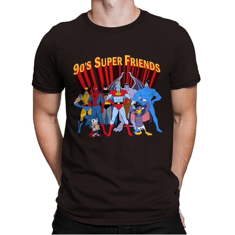 90's Super Friends - Anytime - Mens Premium T-Shirts RIPT Apparel Small / Dark Chocolate