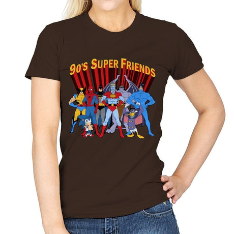 90's Super Friends - Anytime - Womens T-Shirts RIPT Apparel Small / Dark Chocolate