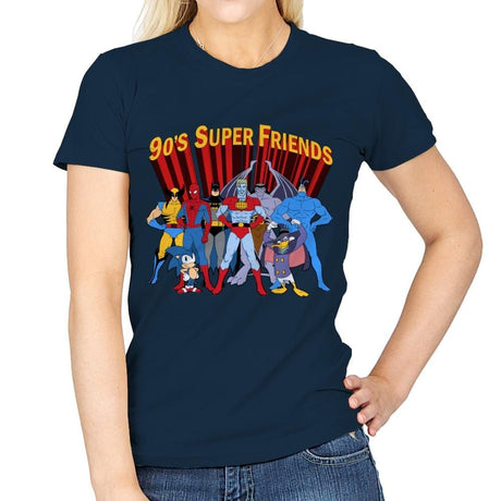 90's Super Friends - Anytime - Womens T-Shirts RIPT Apparel Small / Navy
