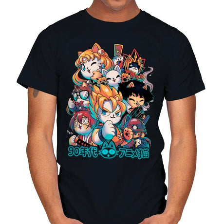 90s Anime Neko - Mens T-Shirts RIPT Apparel Small / Black