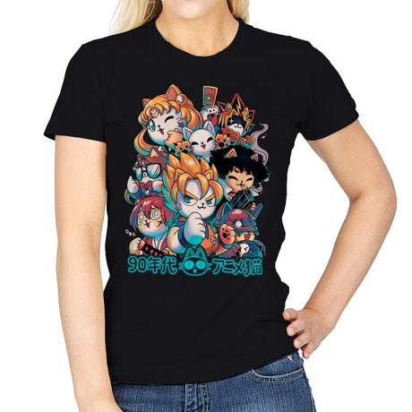 90s Anime Neko - Womens T-Shirts RIPT Apparel Small / Black