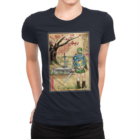 A Link to the Past Woodblock - Womens Premium T-Shirts RIPT Apparel Small / Midnight Navy