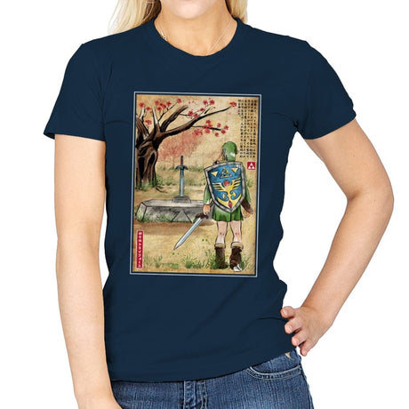 A Link to the Past Woodblock - Womens T-Shirts RIPT Apparel Small / Navy