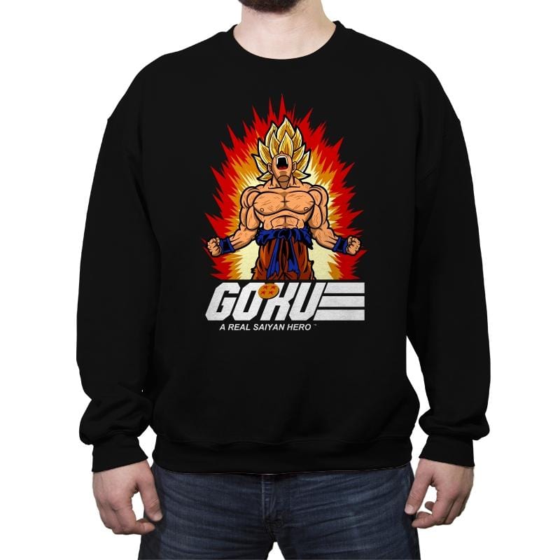 A Real Saiyan Hero - Crew Neck Sweatshirt Crew Neck Sweatshirt RIPT Apparel Small / Black