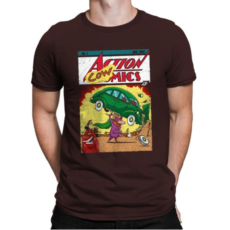 Action Cowmics - Mens Premium T-Shirts RIPT Apparel Small / Dark Chocolate