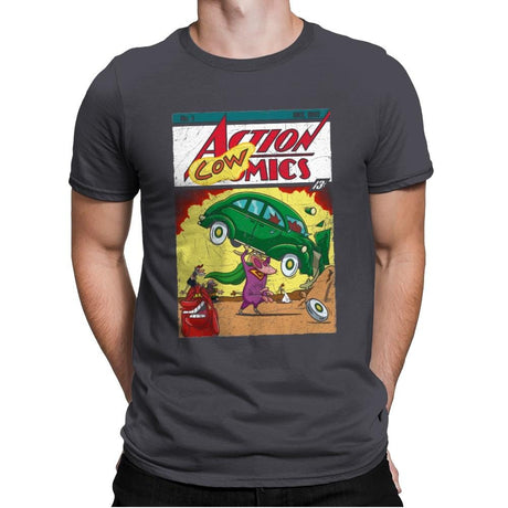 Action Cowmics - Mens Premium T-Shirts RIPT Apparel Small / Heavy Metal