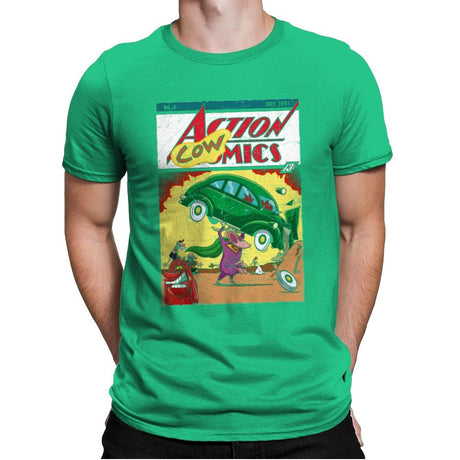 Action Cowmics - Mens Premium T-Shirts RIPT Apparel Small / Kelly Green