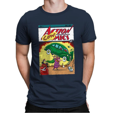 Action Cowmics - Mens Premium T-Shirts RIPT Apparel Small / Midnight Navy