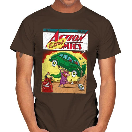 Action Cowmics - Mens T-Shirts RIPT Apparel Small / Dark Chocolate