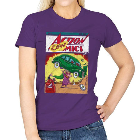 Action Cowmics - Womens T-Shirts RIPT Apparel Small / Purple
