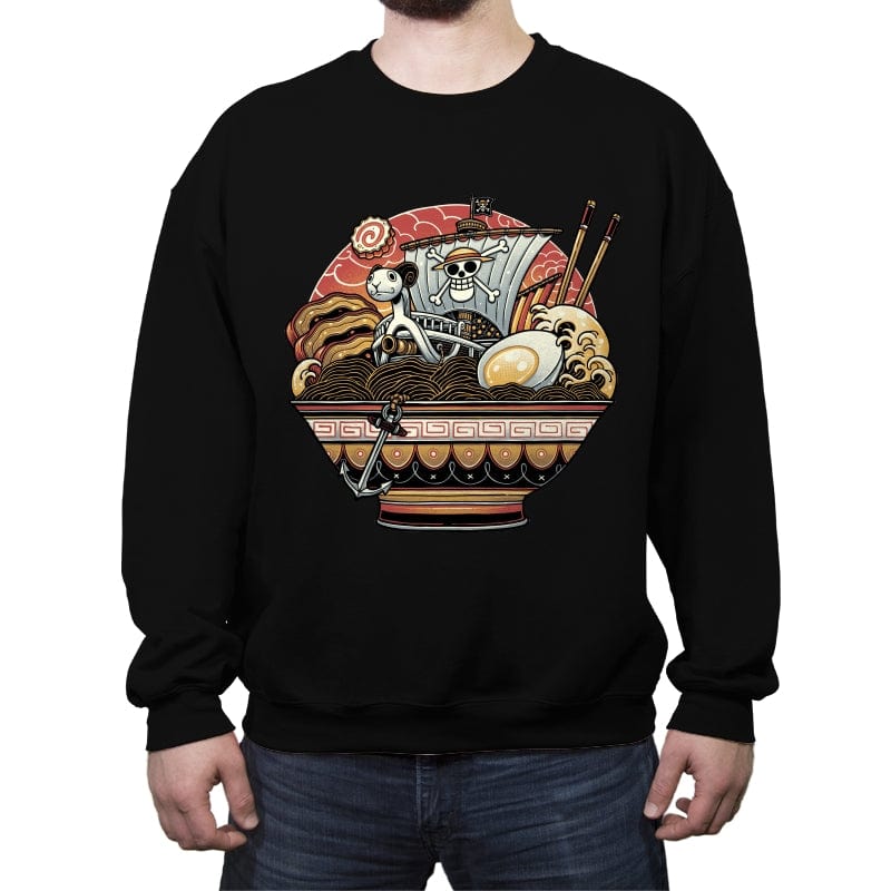 Ahoy, Noodle Pirates! - Crew Neck Sweatshirt Crew Neck Sweatshirt RIPT Apparel Small / Black