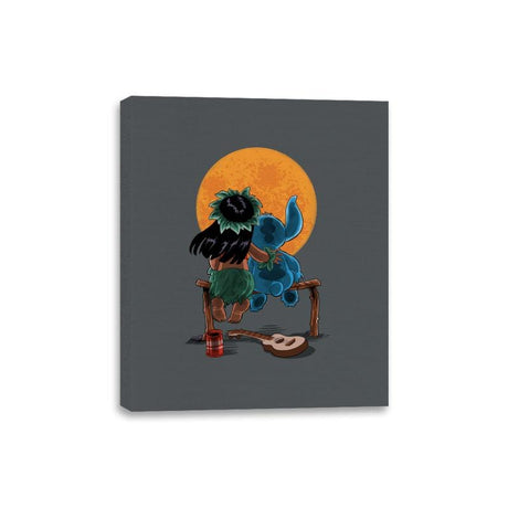 Alien and Girl Gazing at the Moon - Canvas Wraps Canvas Wraps RIPT Apparel 8x10 / Charcoal