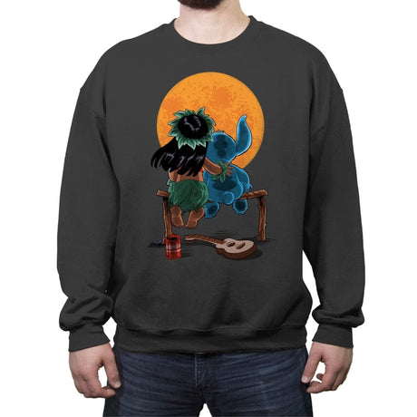 Alien and Girl Gazing at the Moon - Crew Neck Sweatshirt Crew Neck Sweatshirt RIPT Apparel Small / Charcoal