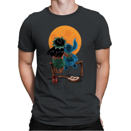 Alien and Girl Gazing at the Moon - Mens Premium T-Shirts RIPT Apparel Small / Heavy Metal