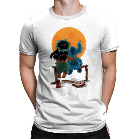 Alien and Girl Gazing at the Moon - Mens Premium T-Shirts RIPT Apparel Small / White