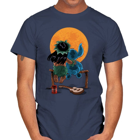 Alien and Girl Gazing at the Moon - Mens T-Shirts RIPT Apparel Small / Navy