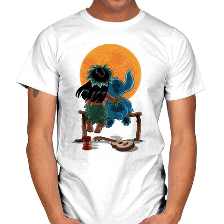 Alien and Girl Gazing at the Moon - Mens T-Shirts RIPT Apparel Small / White