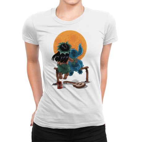 Alien and Girl Gazing at the Moon - Womens Premium T-Shirts RIPT Apparel Small / White