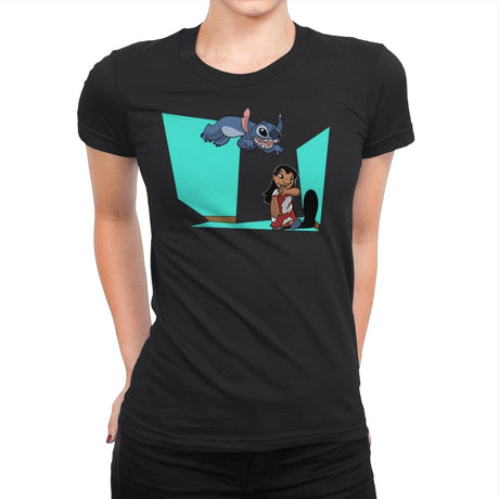 Alien and Girl - Womens Premium T-Shirts RIPT Apparel Small / Black