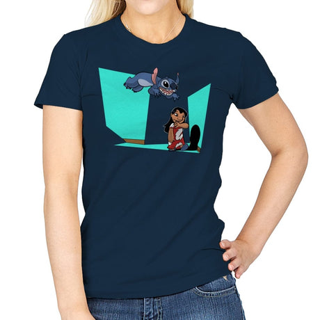 Alien and Girl - Womens T-Shirts RIPT Apparel Small / Navy