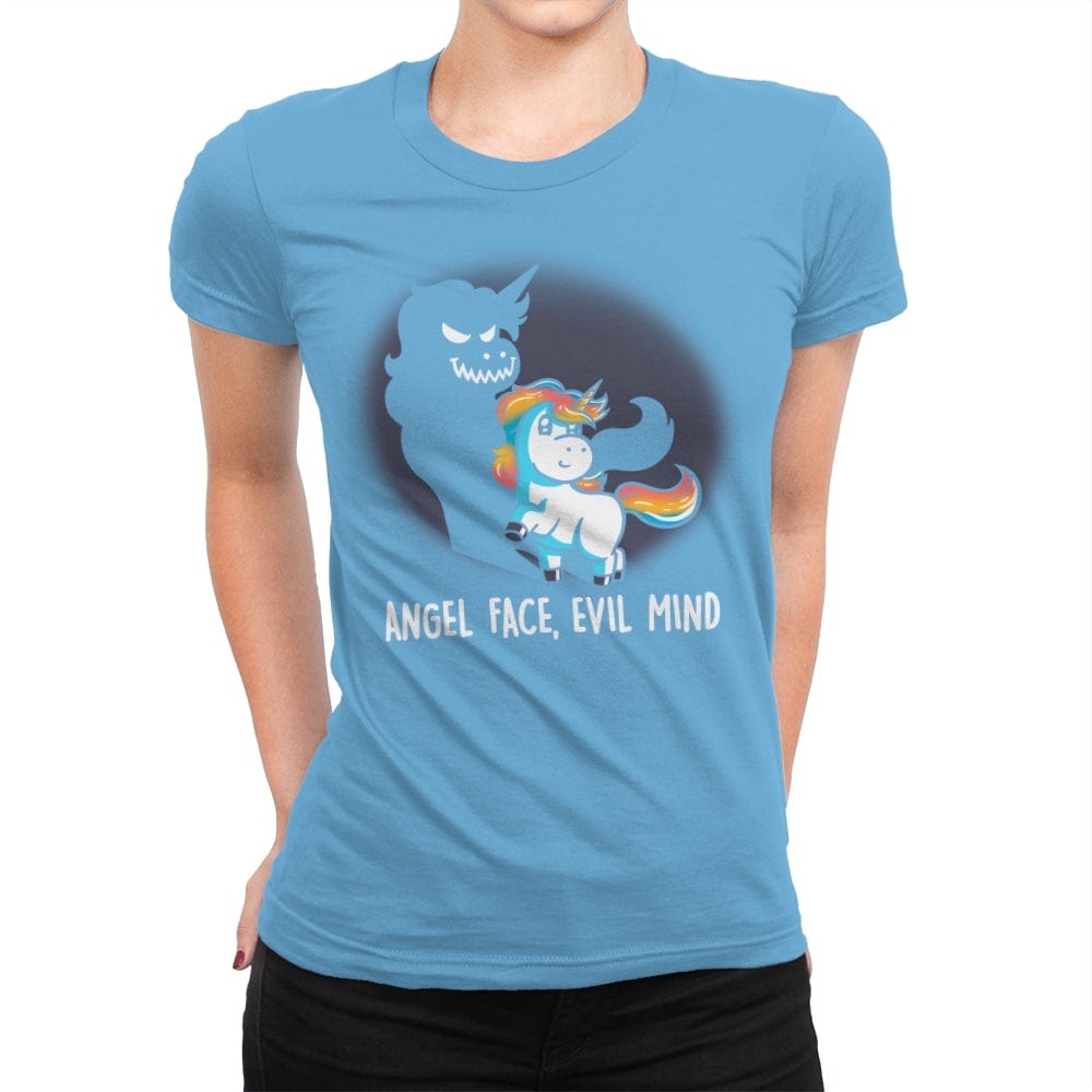 Angel Face Evil Mind - Womens Premium T-Shirts RIPT Apparel Small / Turquoise