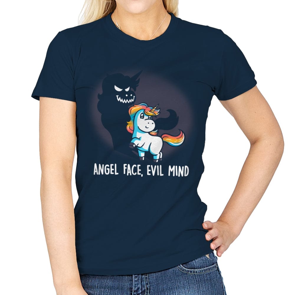 Angel Face Evil Mind - Womens T-Shirts RIPT Apparel Small / Navy