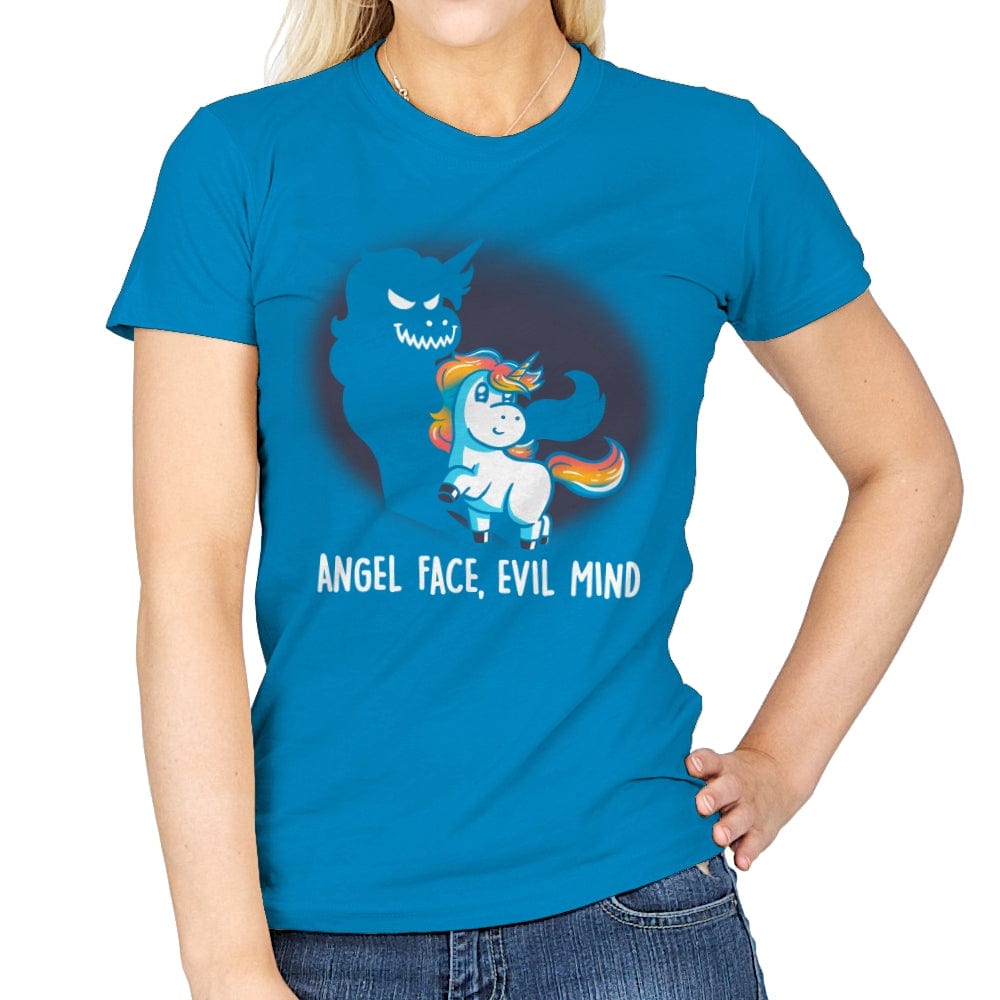 Angel Face Evil Mind - Womens T-Shirts RIPT Apparel Small / Sapphire