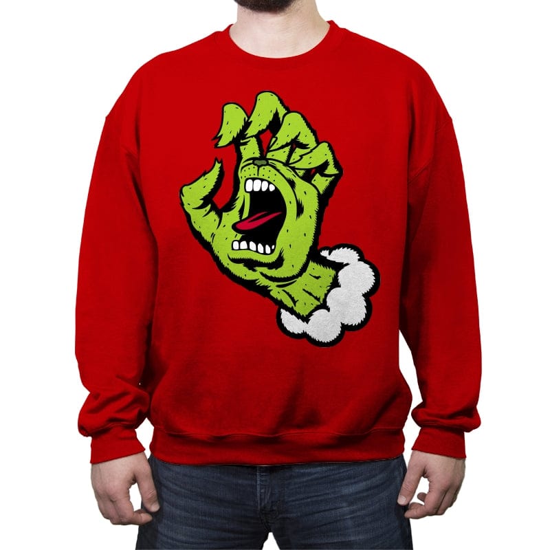 Anti-Christmas Hand! - Crew Neck Sweatshirt Crew Neck Sweatshirt RIPT Apparel Small / Red