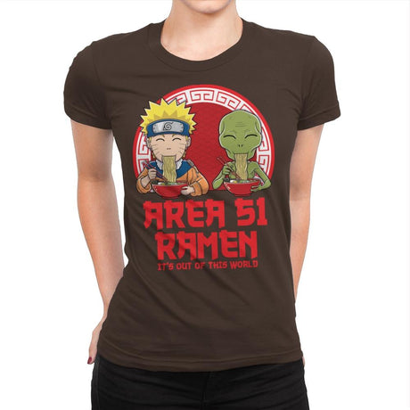 Area 51 Ramen - Womens Premium T-Shirts RIPT Apparel Small / Dark Chocolate