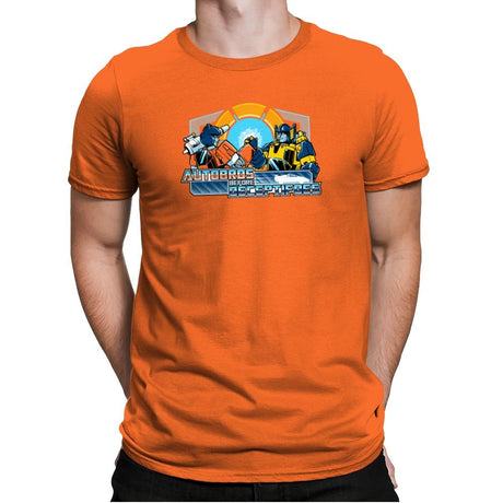 Autobros Before Decepti-foes Exclusive - Mens Premium T-Shirts RIPT Apparel Small / Classic Orange