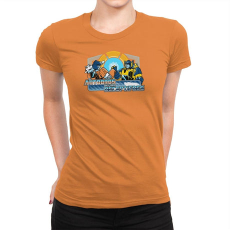 Autobros Before Decepti-foes Exclusive - Womens Premium T-Shirts RIPT Apparel Small / Classic Orange