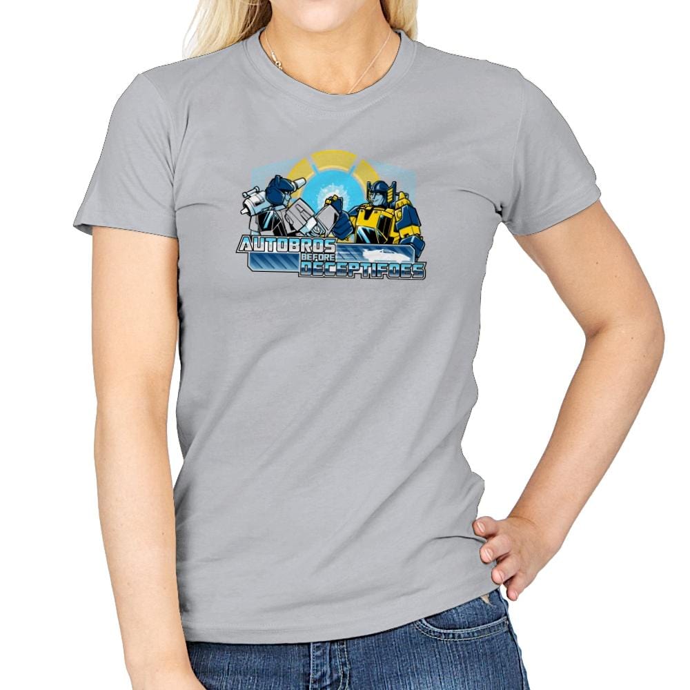 Autobros Before Decepti-foes Exclusive - Womens T-Shirts RIPT Apparel Small / Sport Grey