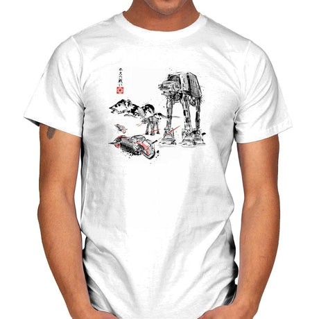 Battle in the Snow Sumi-E - Sumi Ink Wars - Mens T-Shirts RIPT Apparel Small / White