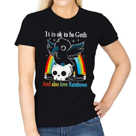 Be Goth and Also Love Rainbows - Womens T-Shirts RIPT Apparel Small / Black