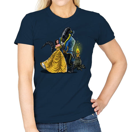 Beauty and the Alien - Womens T-Shirts RIPT Apparel Small / Navy