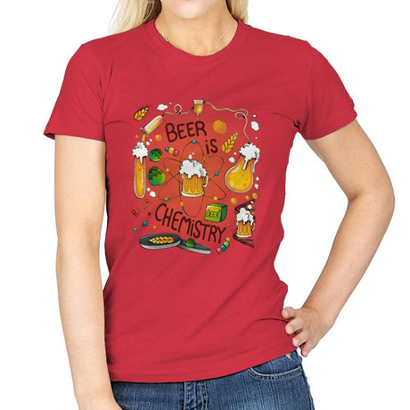 Beer is Chemistry - Womens T-Shirts RIPT Apparel Small / Red