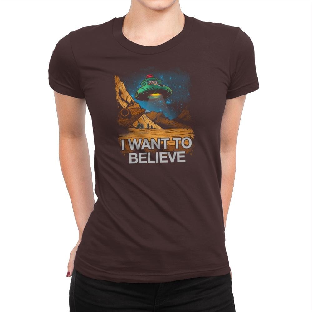 Believe In the Cosmos Exclusive - Womens Premium T-Shirts RIPT Apparel Small / Dark Chocolate