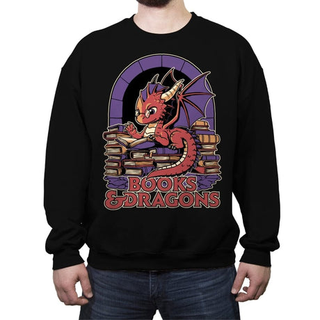 Books and Dragons - Crew Neck Sweatshirt Crew Neck Sweatshirt RIPT Apparel Small / Black