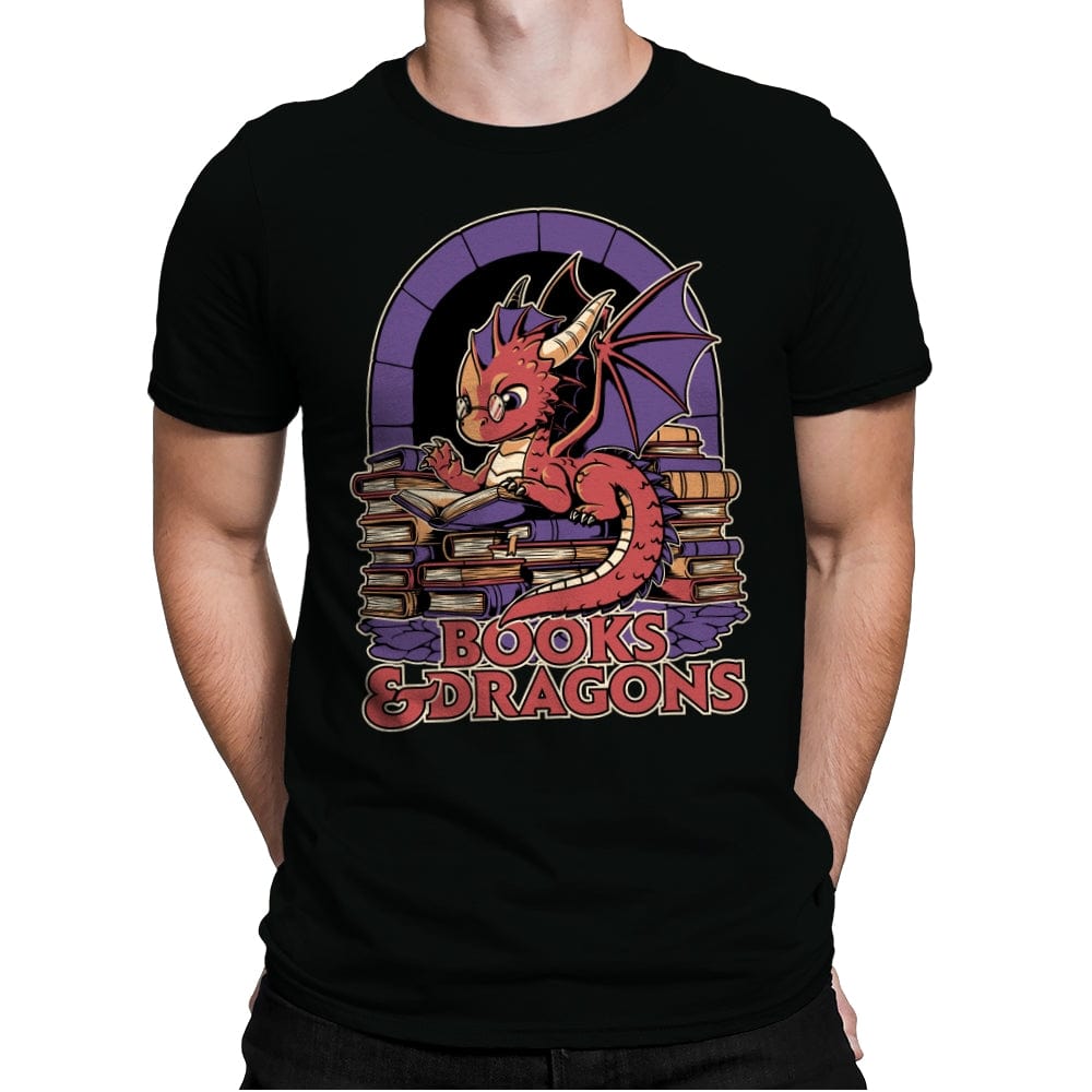 Books and Dragons - Mens Premium T-Shirts RIPT Apparel Small / Black