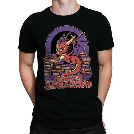 Books and Dragons - Mens Premium T-Shirts RIPT Apparel Small / Black