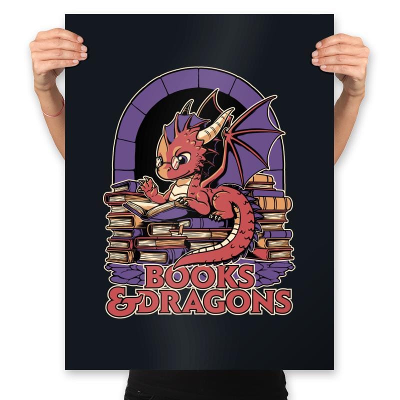 Books and Dragons - Prints Posters RIPT Apparel 18x24 / Black
