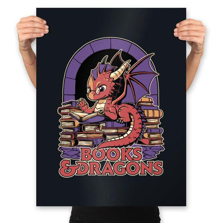 Books and Dragons - Prints Posters RIPT Apparel 18x24 / Black