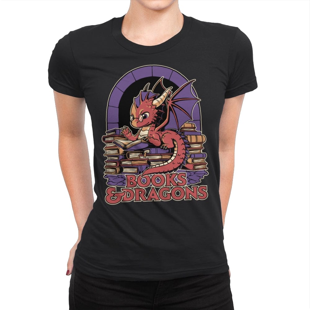 Books and Dragons - Womens Premium T-Shirts RIPT Apparel Small / Black