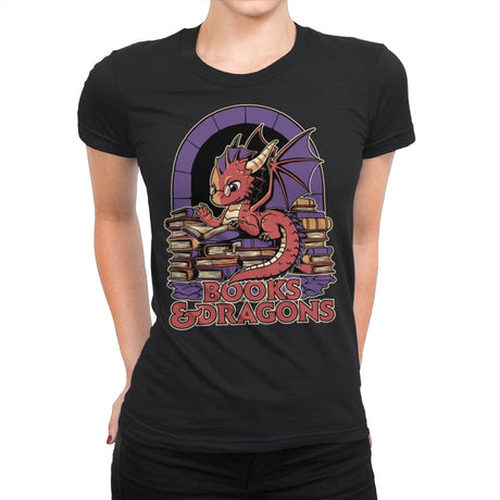 Books and Dragons - Womens Premium T-Shirts RIPT Apparel Small / Black