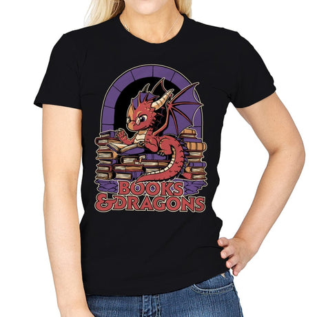 Books and Dragons - Womens T-Shirts RIPT Apparel Small / Black