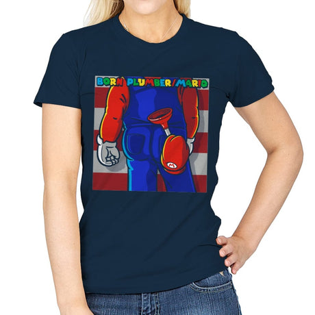 Born Plumber - Womens T-Shirts RIPT Apparel Small / Navy